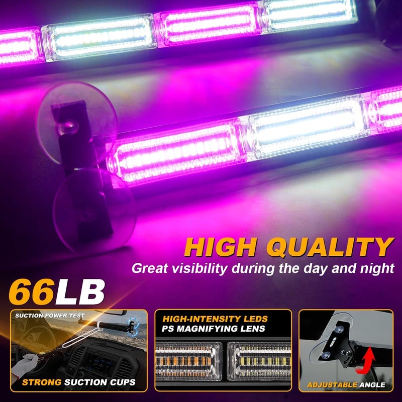 LRTER Emergency Lights Interior Windshield Strobe Volunteer Firefighter Lights Warning Hazard Safety 2x17.7 Front/Rear Windshield Light Bar for Vehicles Trucks, Purple/White - Image 3